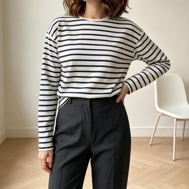 Core Label-Long-Sleeve Crewneck Striped T-Shirt