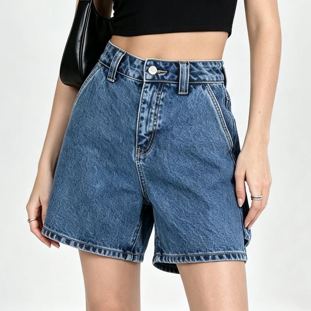 Core Label-Mid Waist Washed Denim Shorts