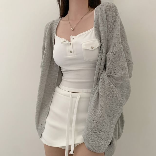 Coris-Button-Up Plain Cardigan