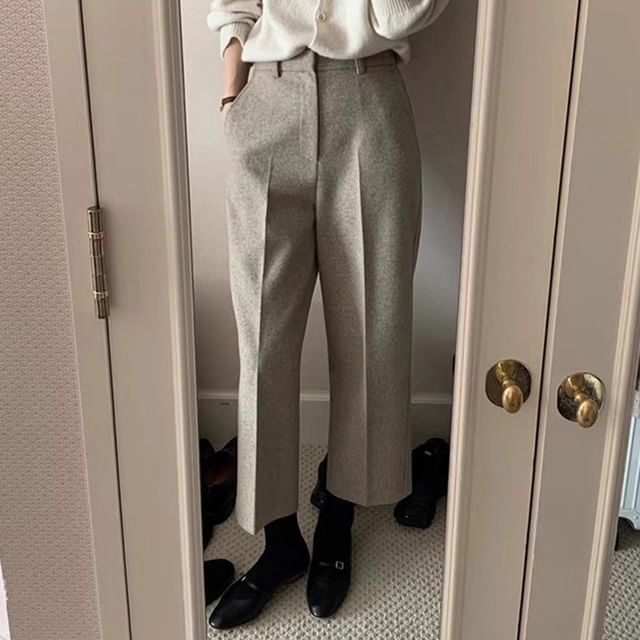 Coris-High Rise Plain Cropped Straight Leg Pants