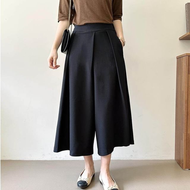 Coris-High Waist Plain Capri Wide Leg Pants