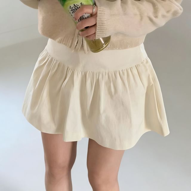 Coris-High Waist Plain Gathered Mini A-Line Skirt