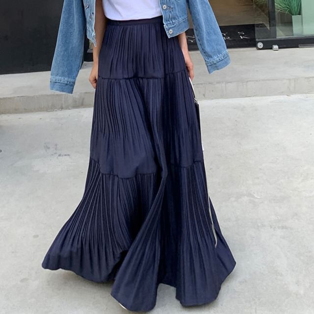 Coris-High Waist Plain Maxi Pleated Skirt