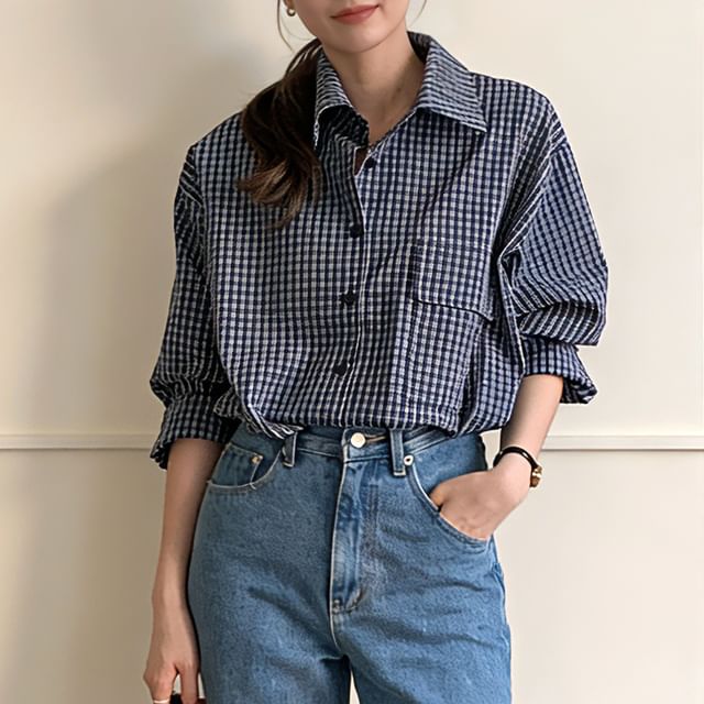 Coris-Long-Sleeve Plaid Button-Up Shirt