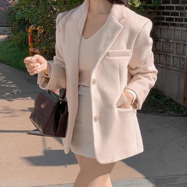Coris-Notch Lapel Plain Single-Breasted Blazer