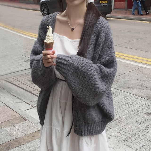 Coris-Plain Button-Up Cardigan