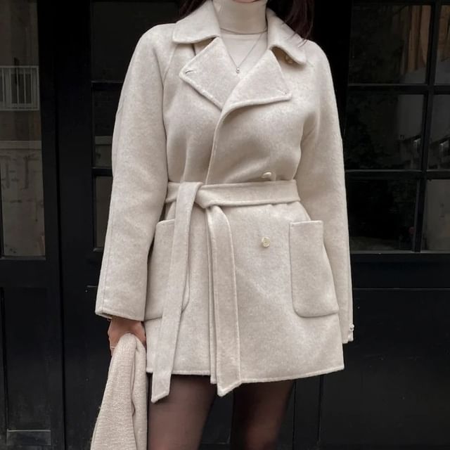 Coris-Plain Double-Breasted Coat