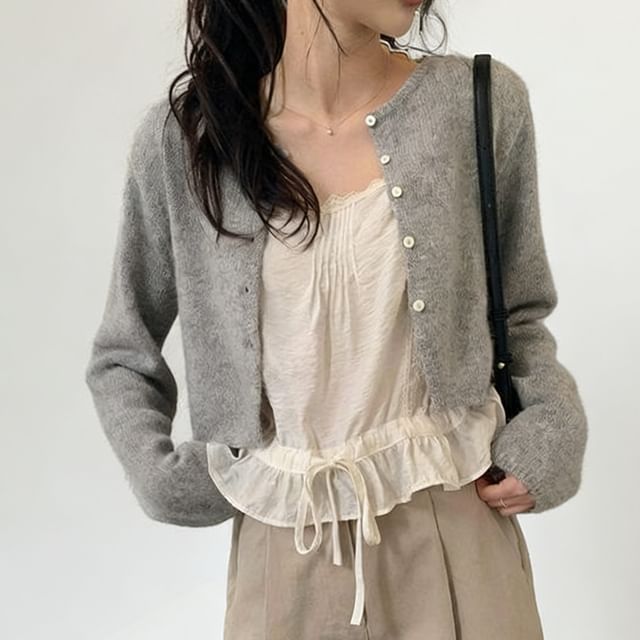 Coris-Plain Drawstring-Waist Lace Trim Camisole Top