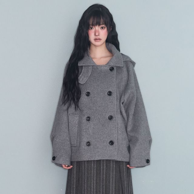Coris-Plain Hooded Double-Breasted Coat