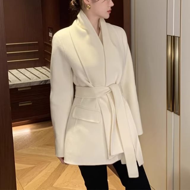Coris-Sashed Plain Blazer