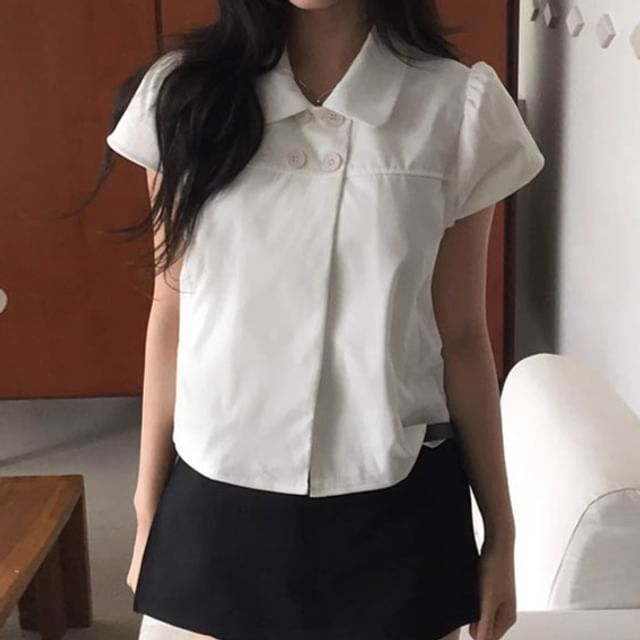 Coris-Short-Sleeve Double Breasted Plain Crop Shirt