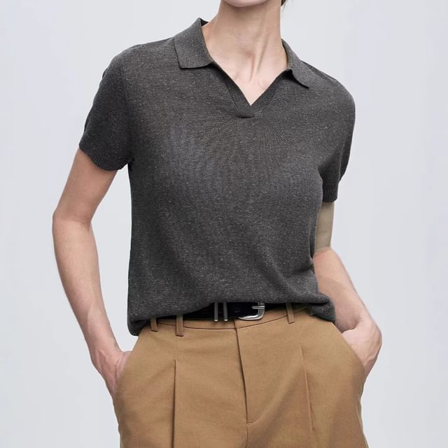 Coris-Short-Sleeve Plain Knit Polo Top