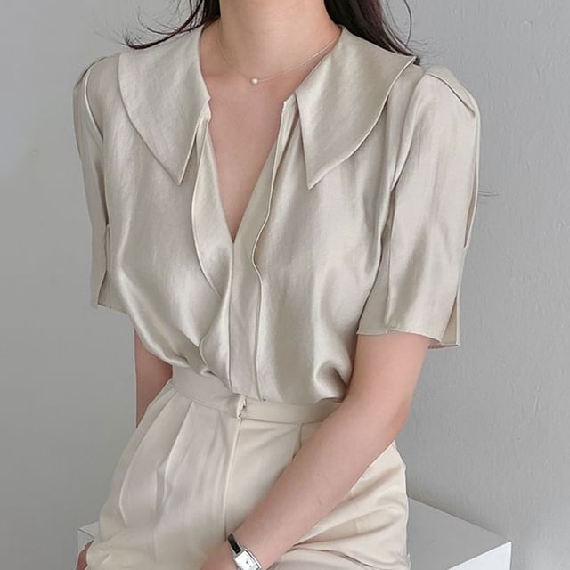 Coris-Short-Sleeve Satin Plain Shirt