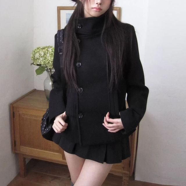 Coris-Stand Collared Button-Up Plain Jacket