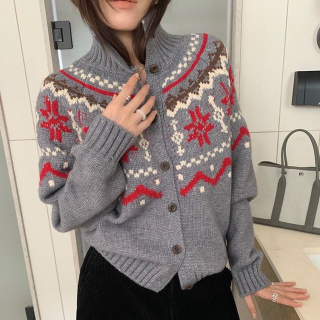 Coris-Turtleneck Jacquard Cardigan