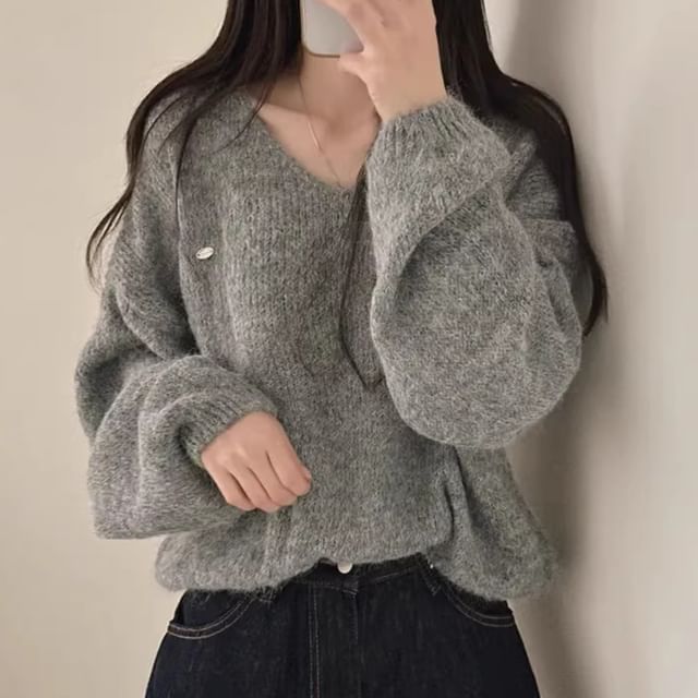 Coris-V-Neck Melange Sweater