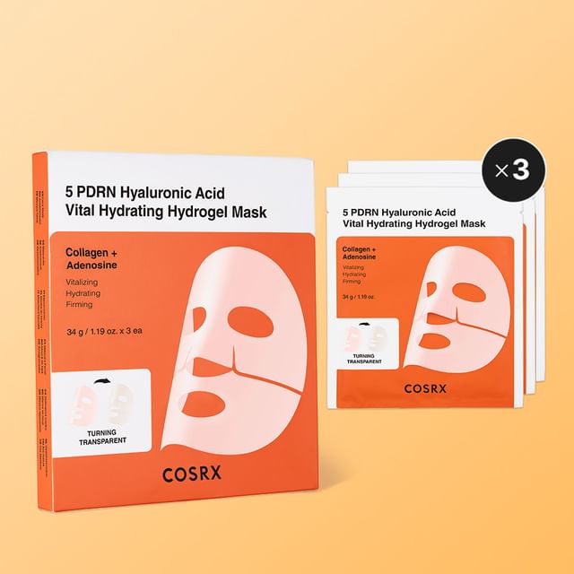 COSRX-5 PDRN Hyaluronic Acid Vital Hydrating Hydrogel Mask Set - Kit de Máscaras em Hidrogel-34 G X 3 Unid