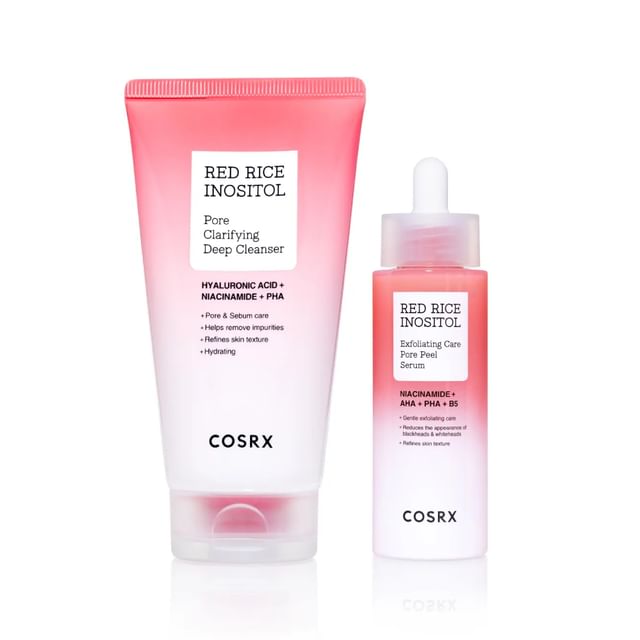 COSRX-Bundle Red Rice Inositol Pore Clarifying Deep Cleanser Red Rice Inositol Exfoliating Care Pore Peel Serum