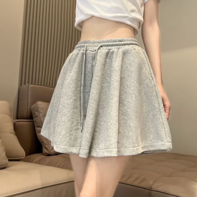 Cossita-Drawstring Waist Plain Skort