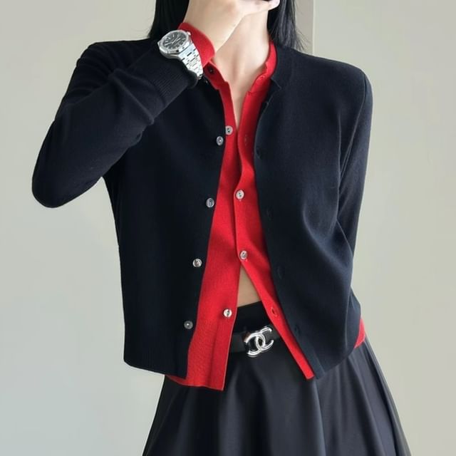 Cossita-Round Neck Mock Two Piece Cardigan
