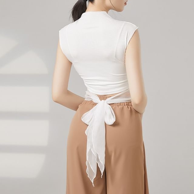 Cossita-Sleeveless Mock Neck Plain Dance Top