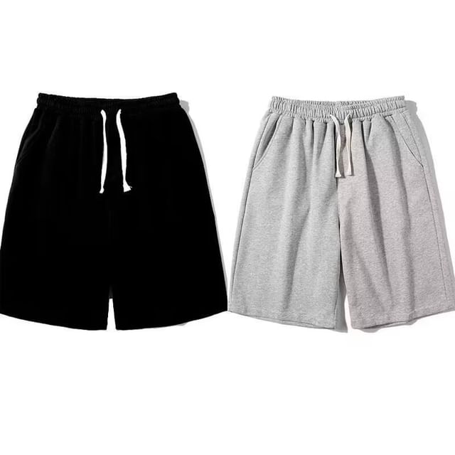 Cowpow-Drawstring Waist Plain Shorts