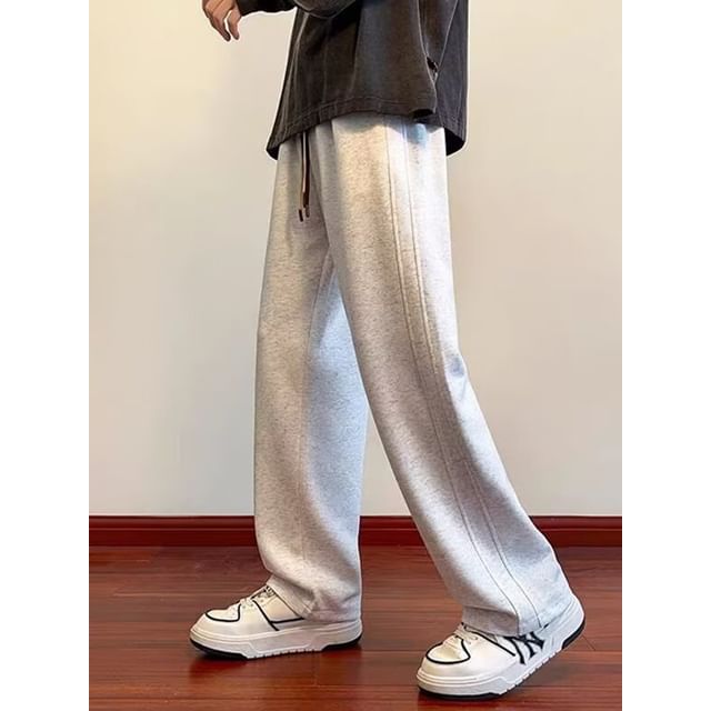 Cowpow-Drawstring Waist Plain Straight Leg Pants