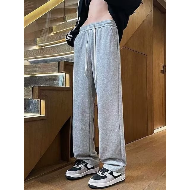 Cowpow-Drawstring Waist Plain Straight Leg Sweatpants