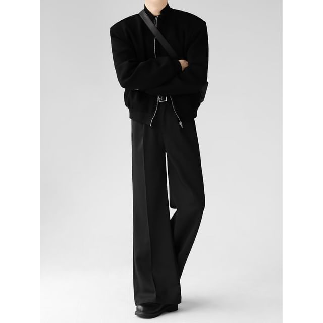 Cowpow-High Waist Plain Flared Dress Pants