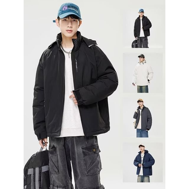 Cowpow-Hooded Plain Zip Puffer Jacket
