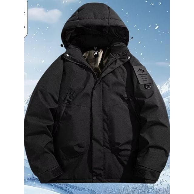 Cowpow-Hooded Plain Zip Puffer Jacket