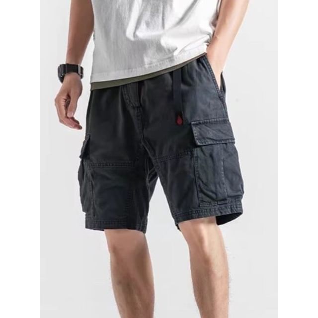 Cowpow-Mid Rise Plain Cargo Shorts