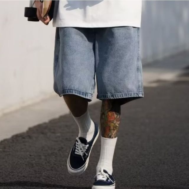 Cowpow-Mid Rise Washed Denim Shorts