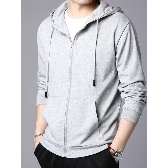 Cowpow-Plain Fleece-Lined Zip Hoodie