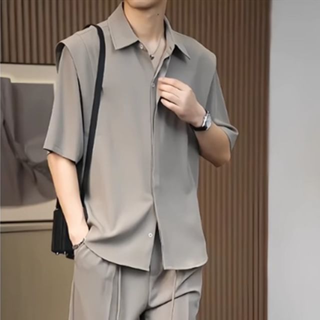 Cowpow-Short-Sleeve Plain Shirt