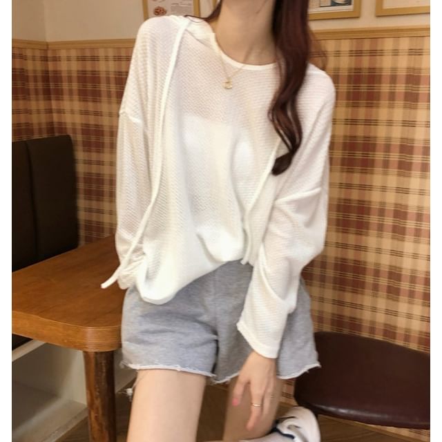 CRIBI-Plain Sheer Waffle Hoodie