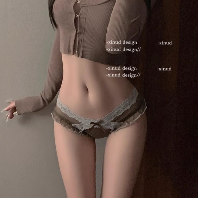 Croix-Lace Panel Frill Trim Bikini Panty