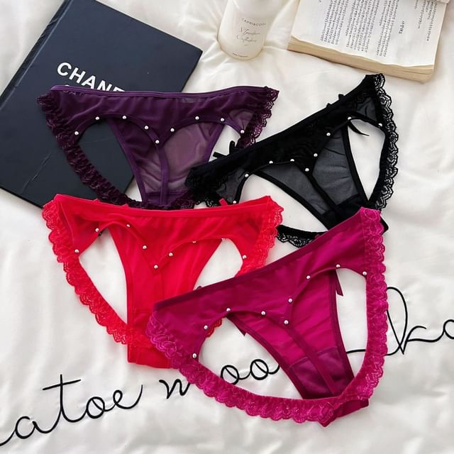Croix-Lace Trim Studded G-String