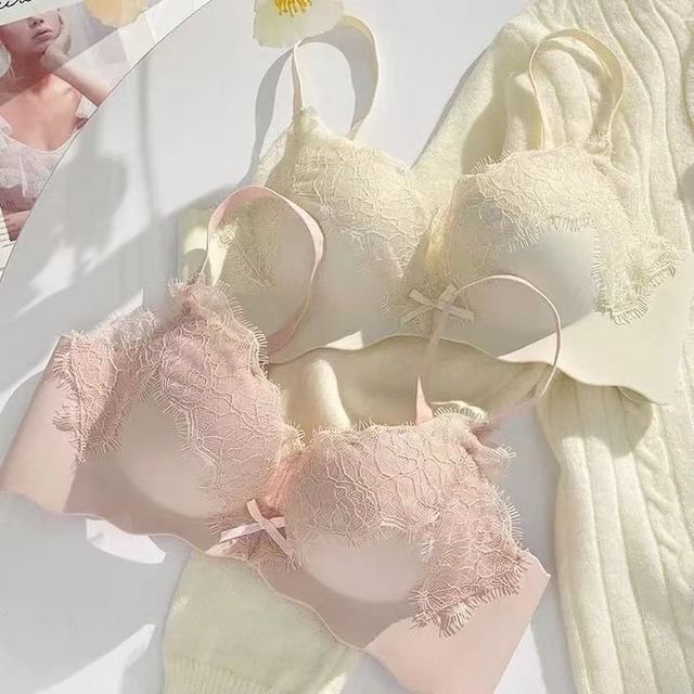 Croix-Lace Trim Wireless Bra Panty Set