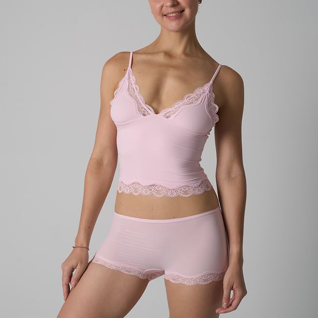 Croix-Set Lace Trim Plain Camisole Boxer