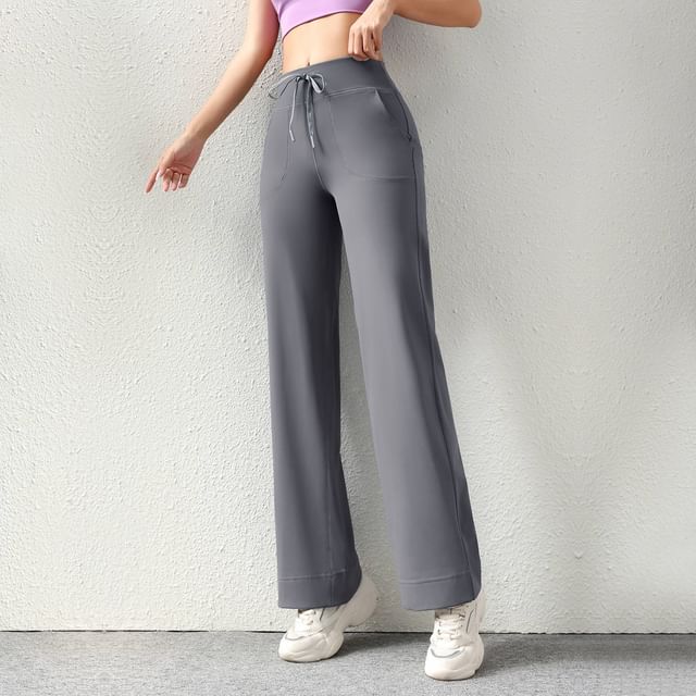CUCURBIT-Drawstring Waist Plain Yoga Pants