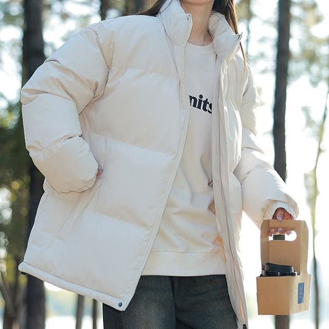 CUCURBIT-High Neck Plain Zip-Up Puffer Jacket