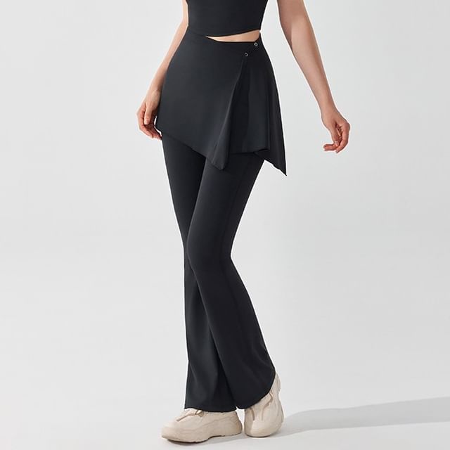 CUCURBIT-High Waist Plain Flared Sweatpants With Wrap Skirt