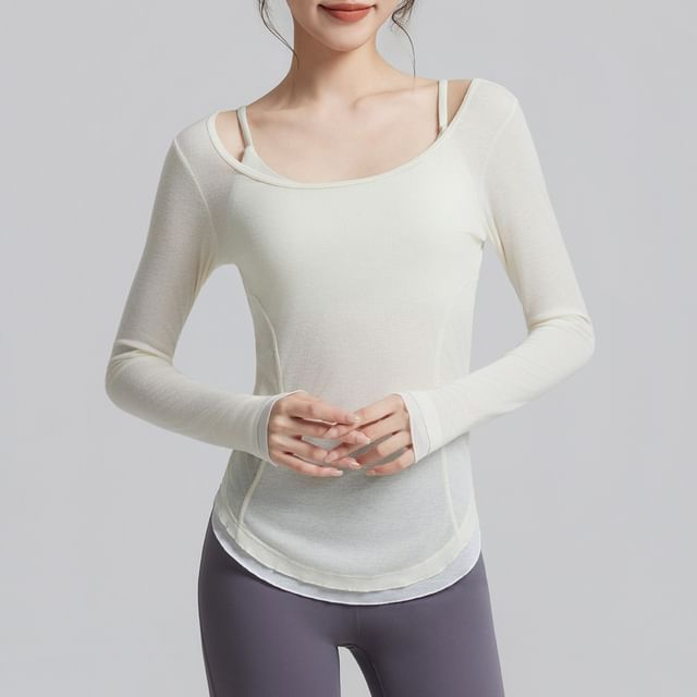 CUCURBIT-Long-Sleeve Plain Sports Top Bra Top Set