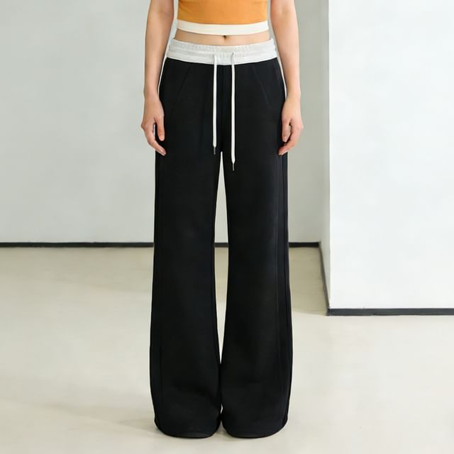 CUCURBIT-Mid Rise Two Tone Wide Leg Sweatpants