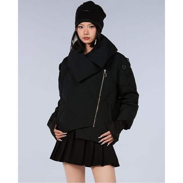 CUCURBIT-Padded Asymmetrical Plain Zip-Up Jacket