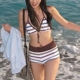 CUCURBIT-Set Halter Striped Bikini Top Bottom