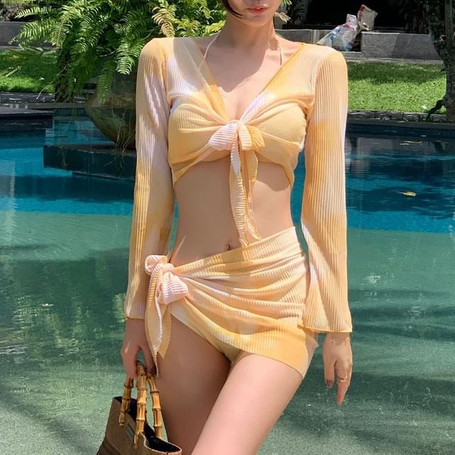 CUCURBIT-Set Halter Tie Dye Bikini Top Bottom Cover Up Jacket Cover Up Skirt
