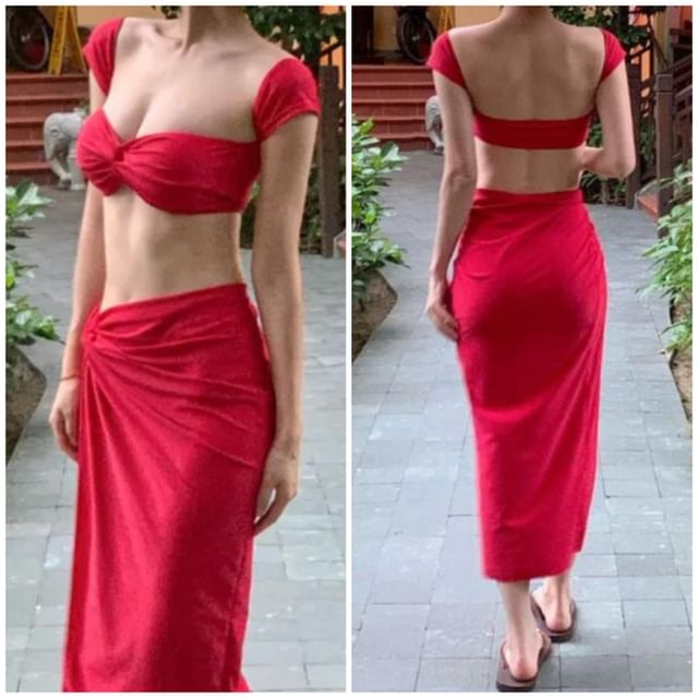 CUCURBIT-Set Plain Bikini Cover Up Skirt