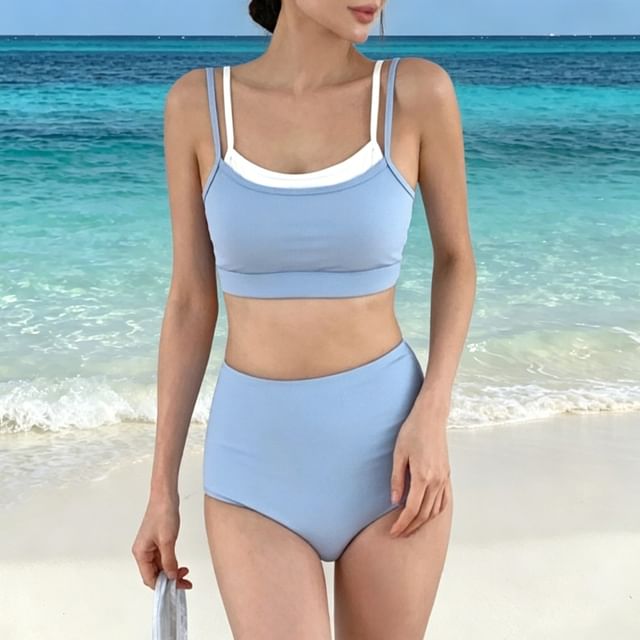 CUCURBIT-Set Plain Bikini Set Cover-Up Top
